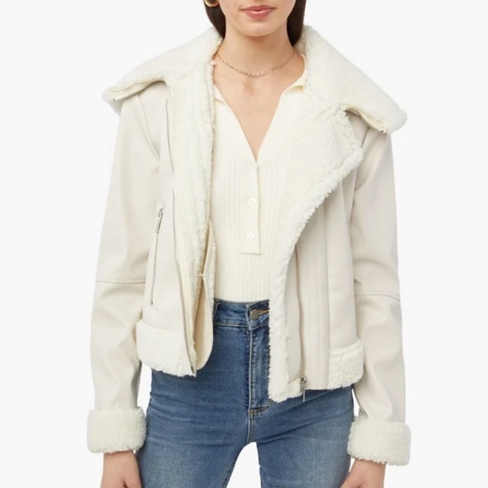 JustFab faux leather & sherpa aviator bonded jacket